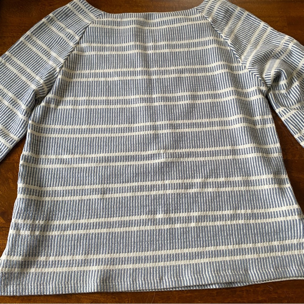 Anthropologie Postmark Square Neck Flare Sleeve Blue White Striped Top - Picture 4 of 7